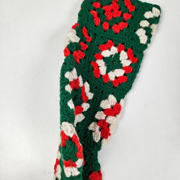 Vintage‎ Handmade Granny Square Christmas Stocking Red Green White - Picture 2 of 4